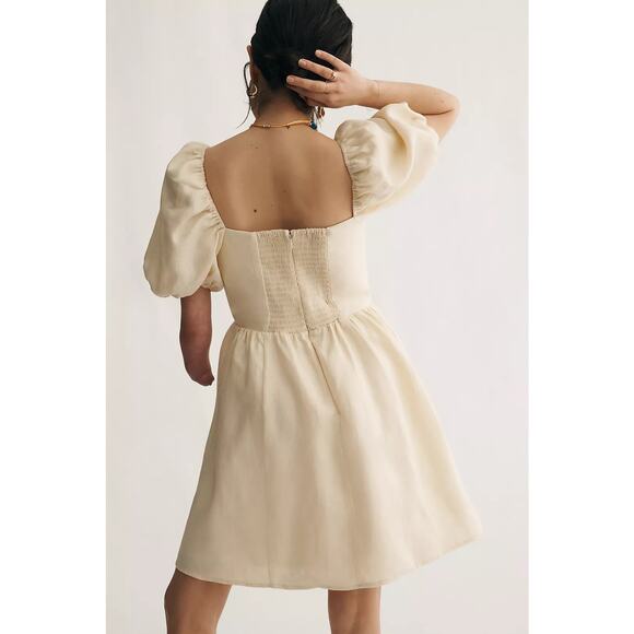 Reformation Malvina Cream Linen Puff Sleeve Mini Dress NWT Size 8 - Picture 3 of 10